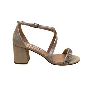 Nina Women’s Silver Strappy Rhinestone Embellished Block Heel Sandals Size 6M